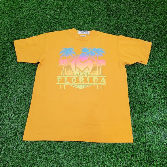 Vintage 80s Florida Parrot Shirt M/L 21x26 Yellow - Picture 1 of 16